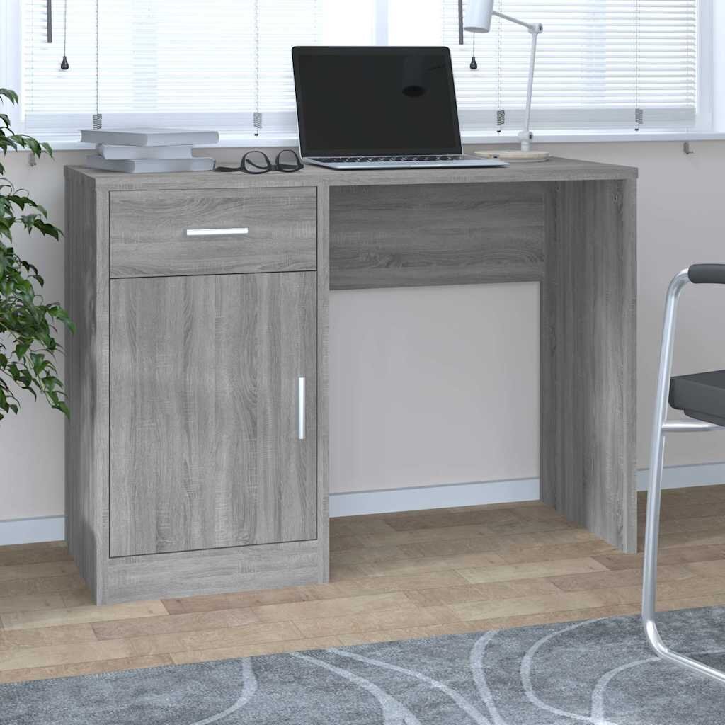 vidaXL Бюро с чекмедже и шкаф сив сонома 100x40x73 см инженерно дърво
