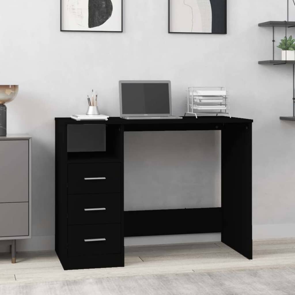 vidaXL Бюро с чекмеджета черно 102x50x76 см инженерно дърво