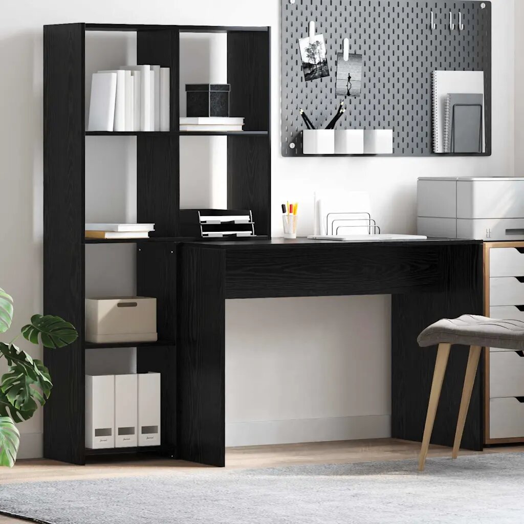 vidaXL Бюро с рафт Черния дъб 1385 x 55 x 143 см Инженерна дървесина