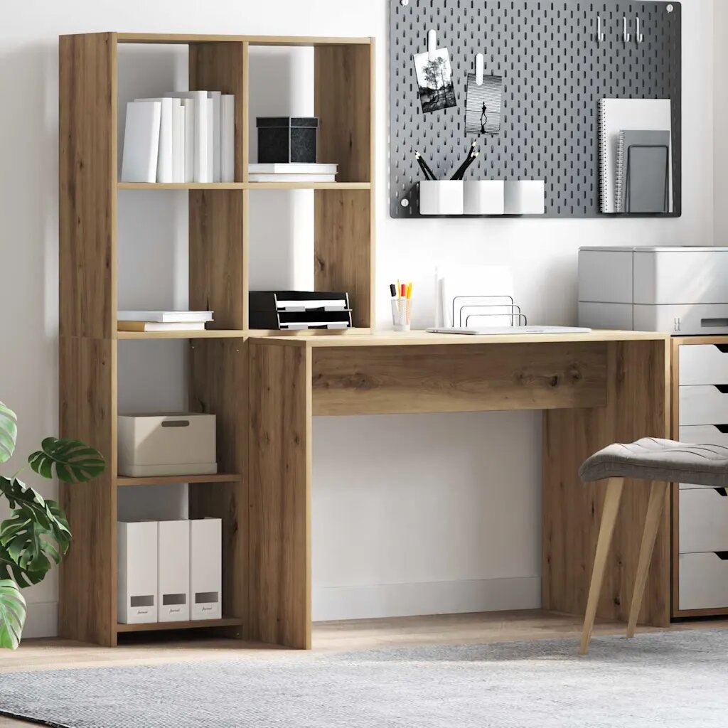 vidaXL Бюро с рафт Дъб 1385 x 55 x 143 см Инженерна дървесина