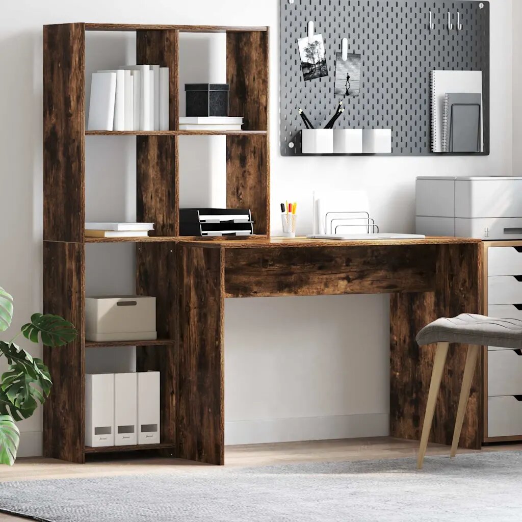 vidaXL Бюро с рафт Димян дъб 1385 x 55 x 143 см Инженерна дървесина