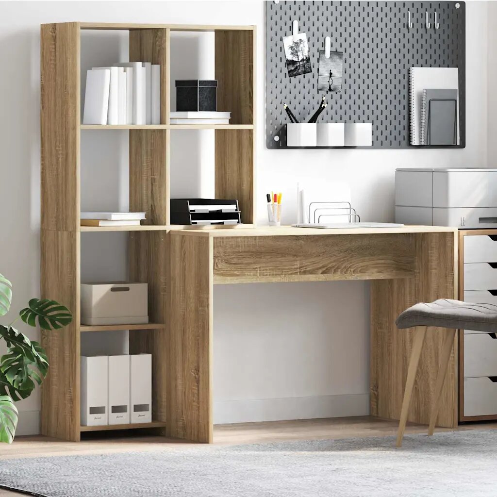 vidaXL Бюро с рафт Сонома дъб 1385 x 55 x 143 см Инженерна дървесина