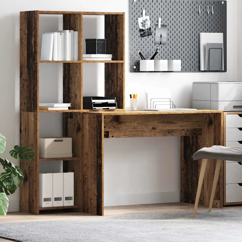 vidaXL Бюро с рафт Старо дърво 1385 x 55 x 143 см Инженерна дървесина