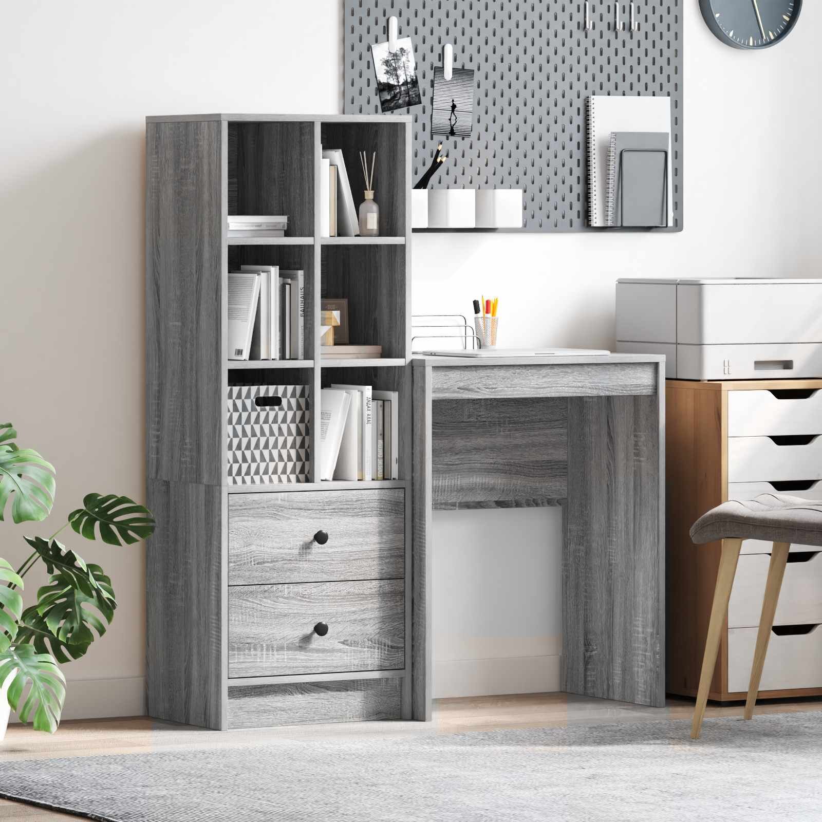 vidaXL Бюро Сив Сонома 1055 x 34 x 127 см 2 бр.