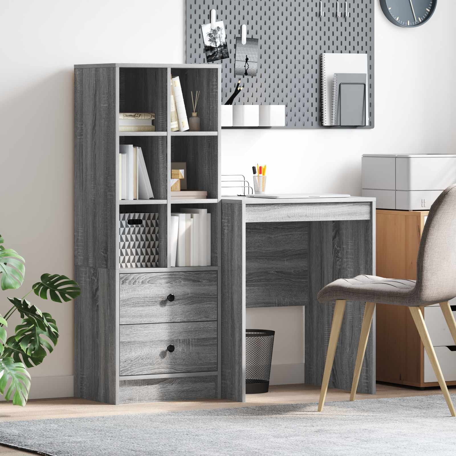 vidaXL Бюро Сив Сонома 1055 x 50 x 127 см 2 бр.