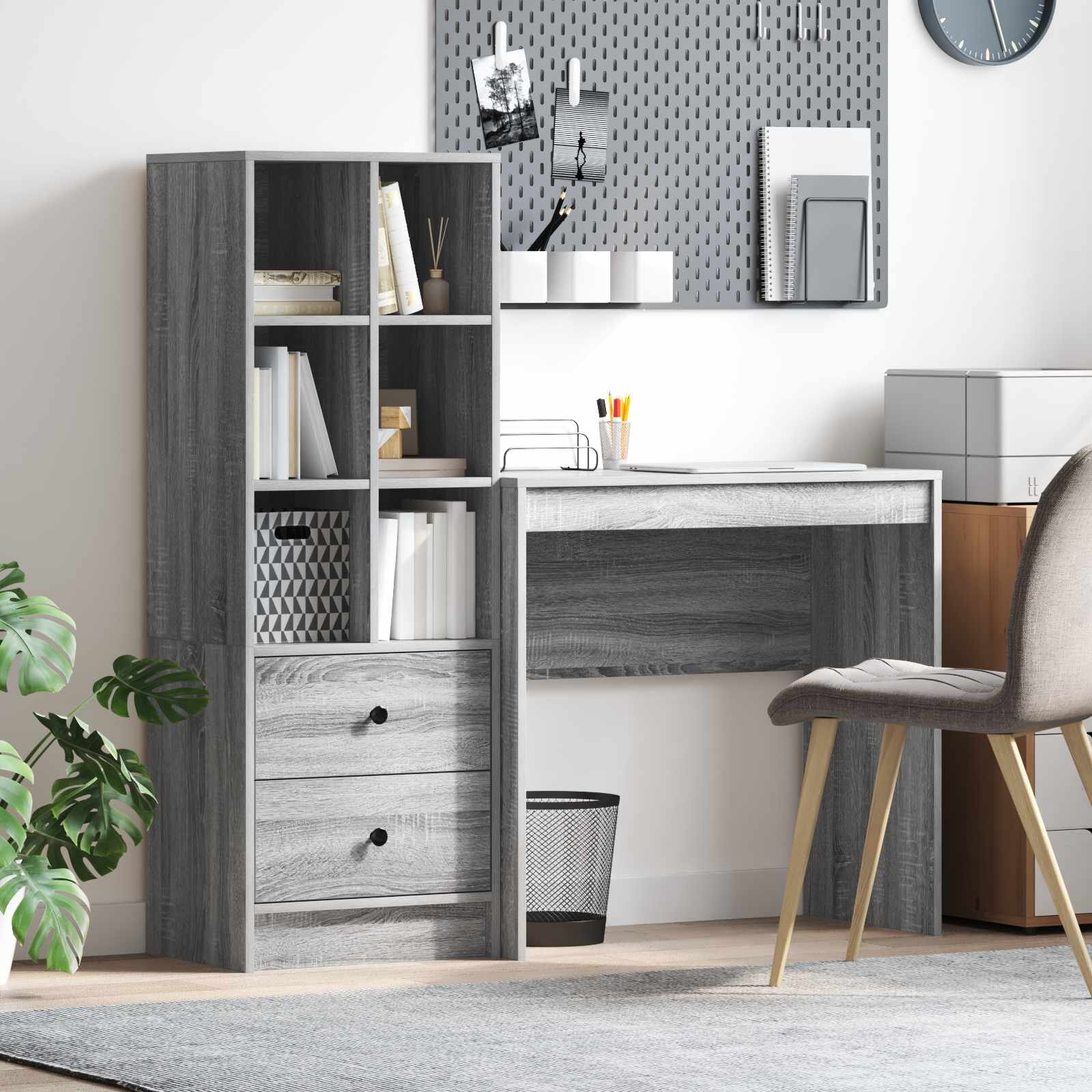 vidaXL Бюро Сив Сонома 1255 x 40 x 127 см 2 бр.