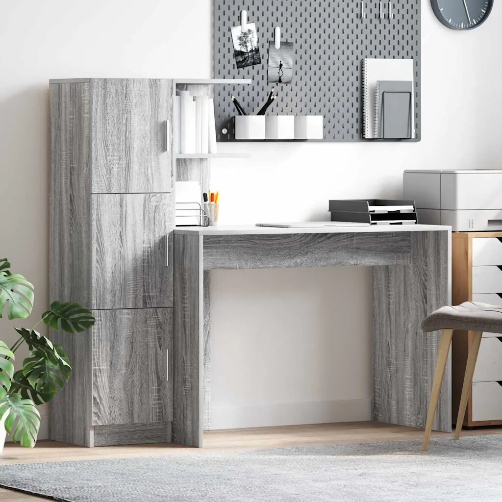 vidaXL Бюро Сив Сонома 133.5 x 50 x 124 см 2 бр.