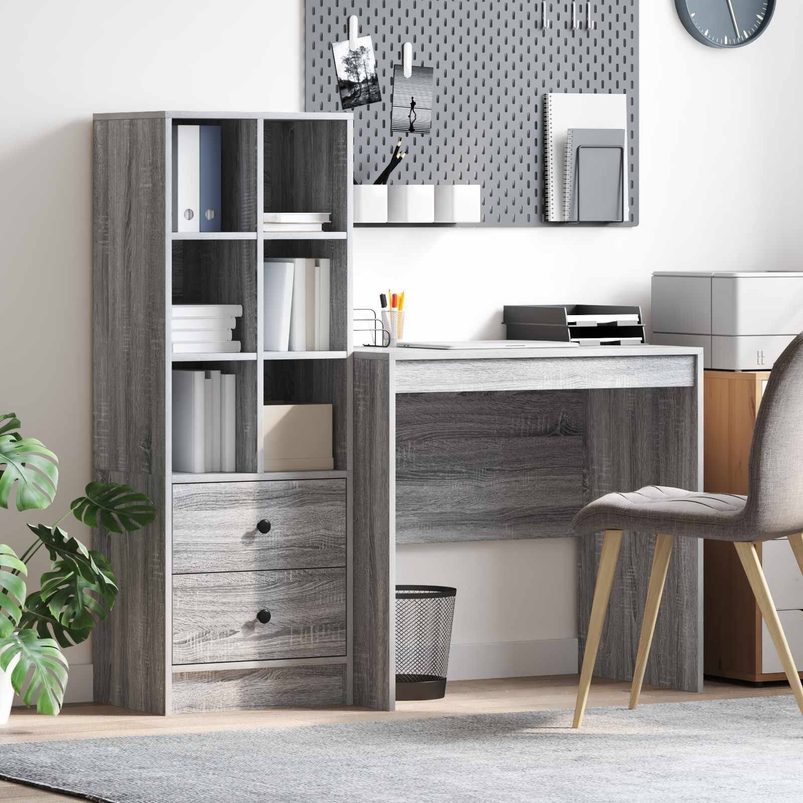 vidaXL Бюро Сив Сонома 1355 x 50 x 127 см 2 бр.