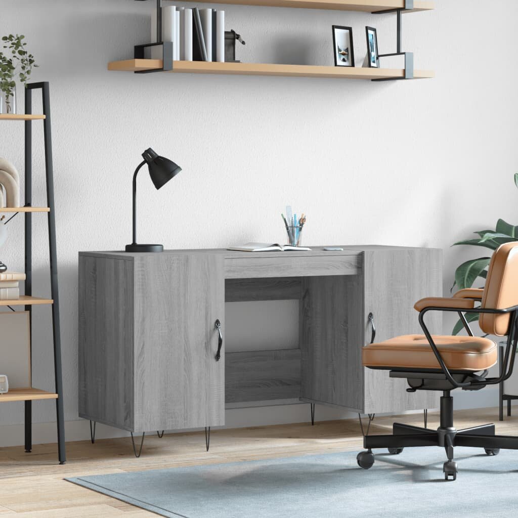 vidaXL Бюро сив сонома 140x50x75 см инженерно дърво