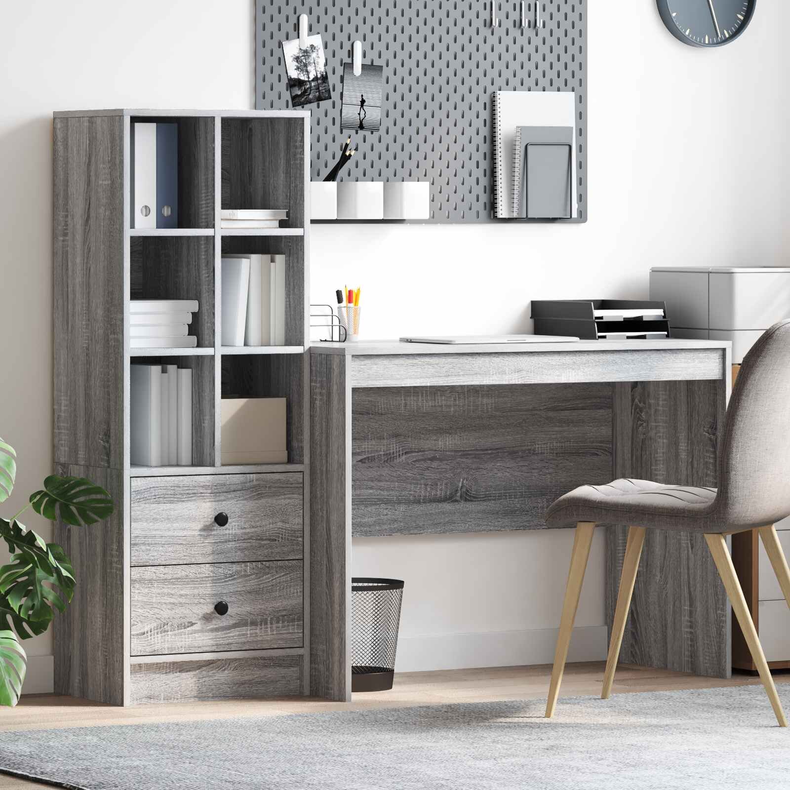 vidaXL Бюро Сив Сонома 145.5 x 50 x 127 см 2 бр.