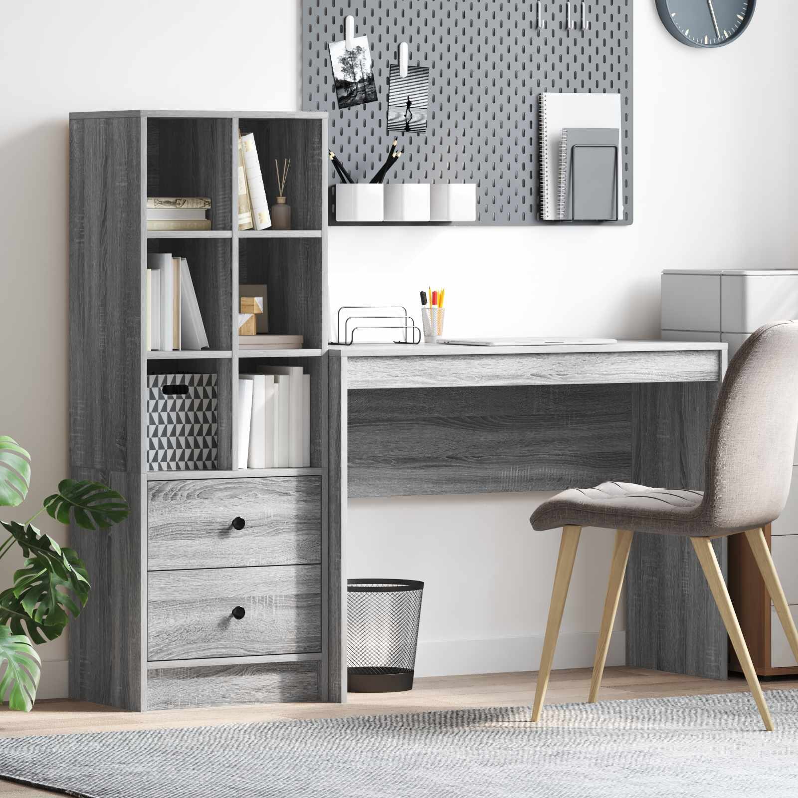 vidaXL Бюро Сив Сонома 1455 x 40 x 127 см 2 бр.