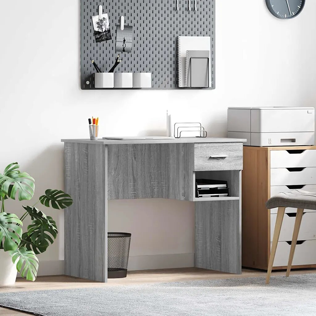 vidaXL Бюро Сив Сонома 90 x 49 x 75 см Инженерна дървесина
