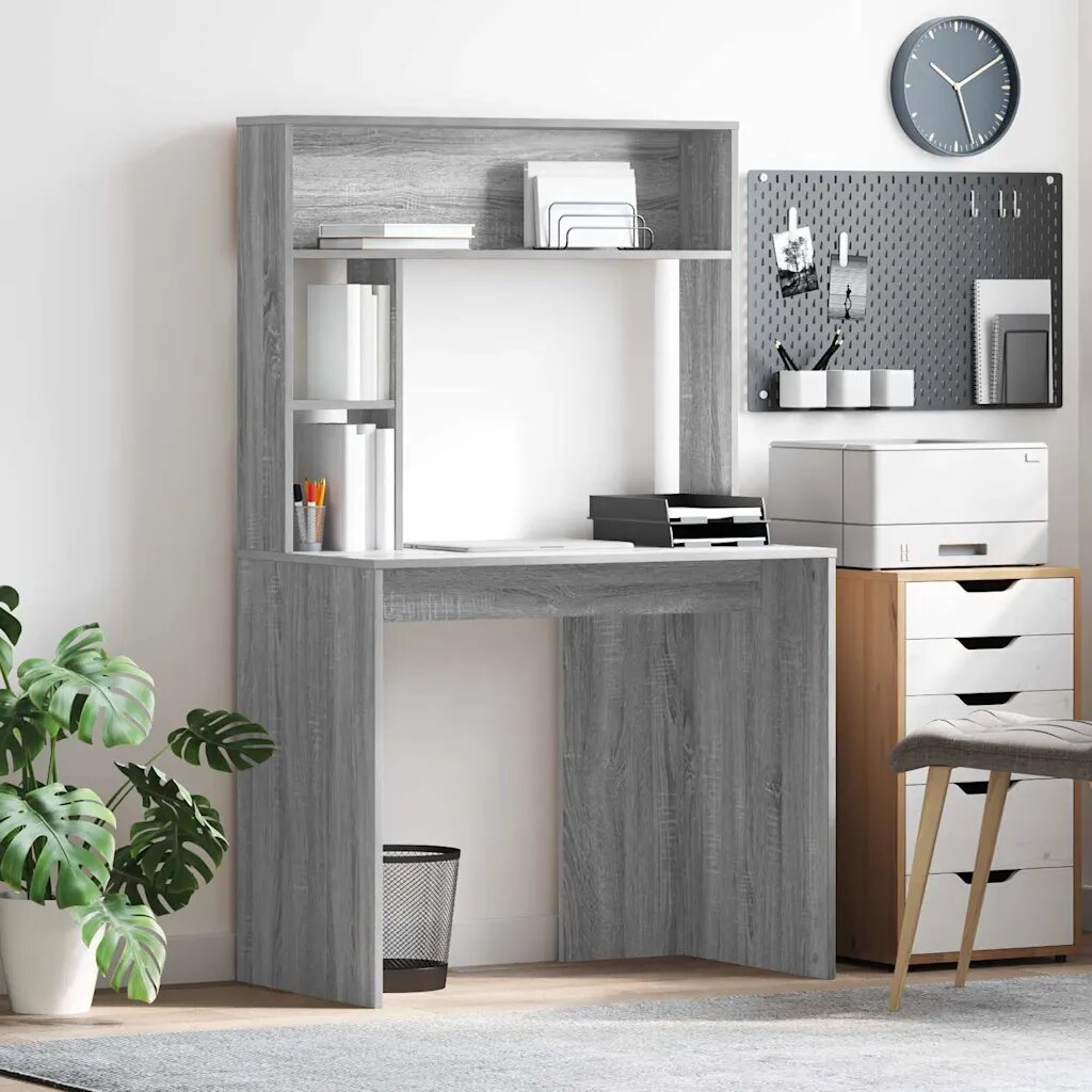 vidaXL Бюро Сив Сонома 91 x 50 x 149 см Инженерна дървесина