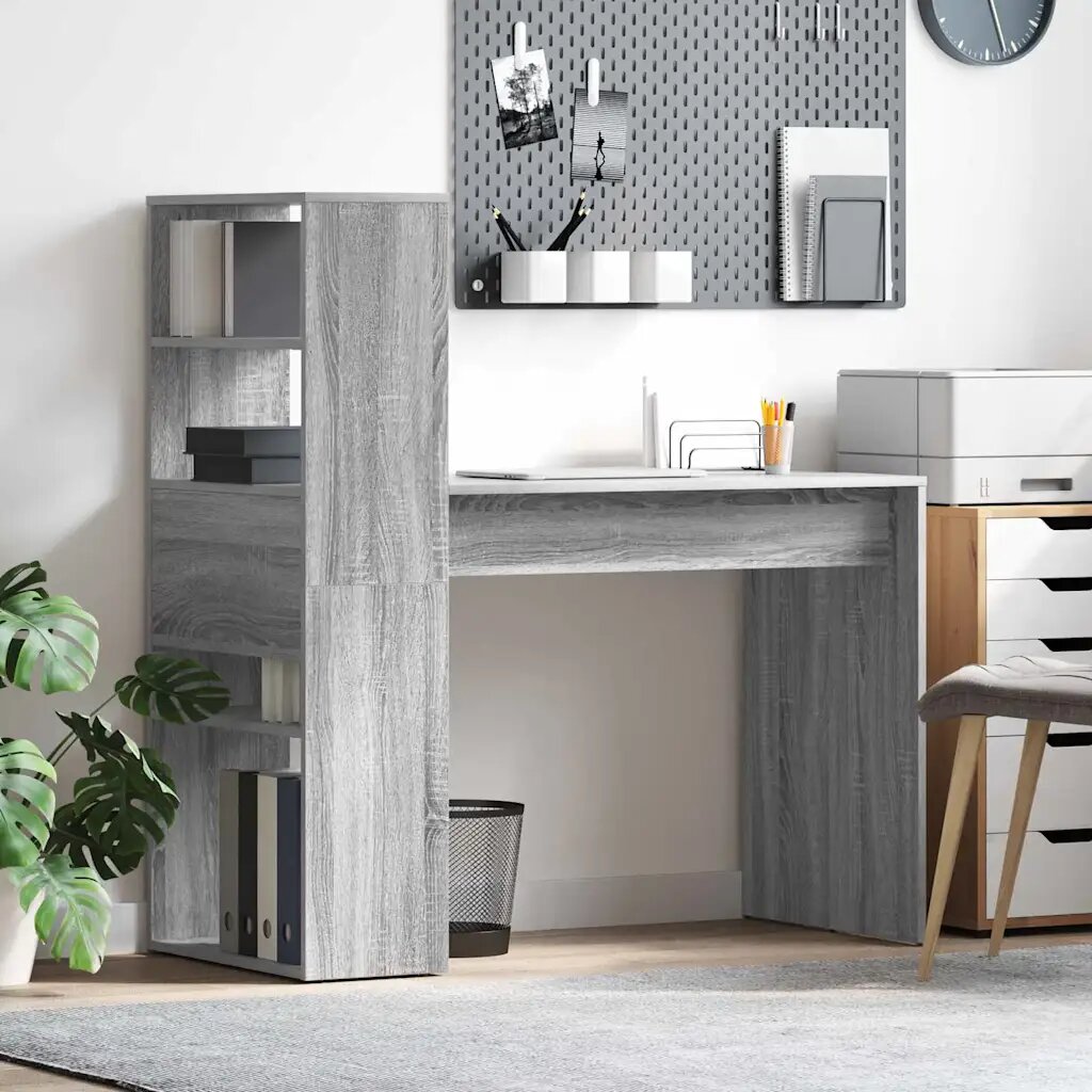 vidaXL Бюро Сив Сонома Инженерна дървесина 113 x 54 x 120 см