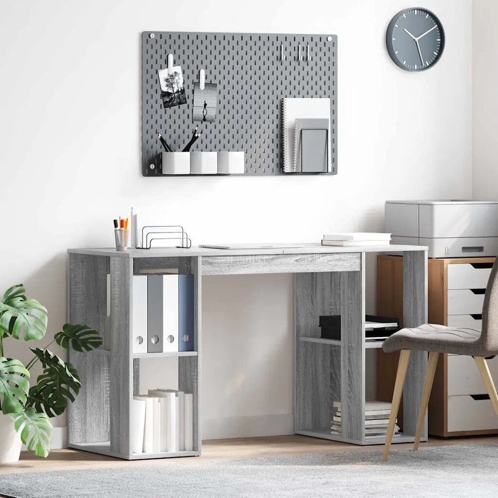 vidaXL Бюро Сив Сонома Инженерна дървесина 130 x 50.5 x 75 см