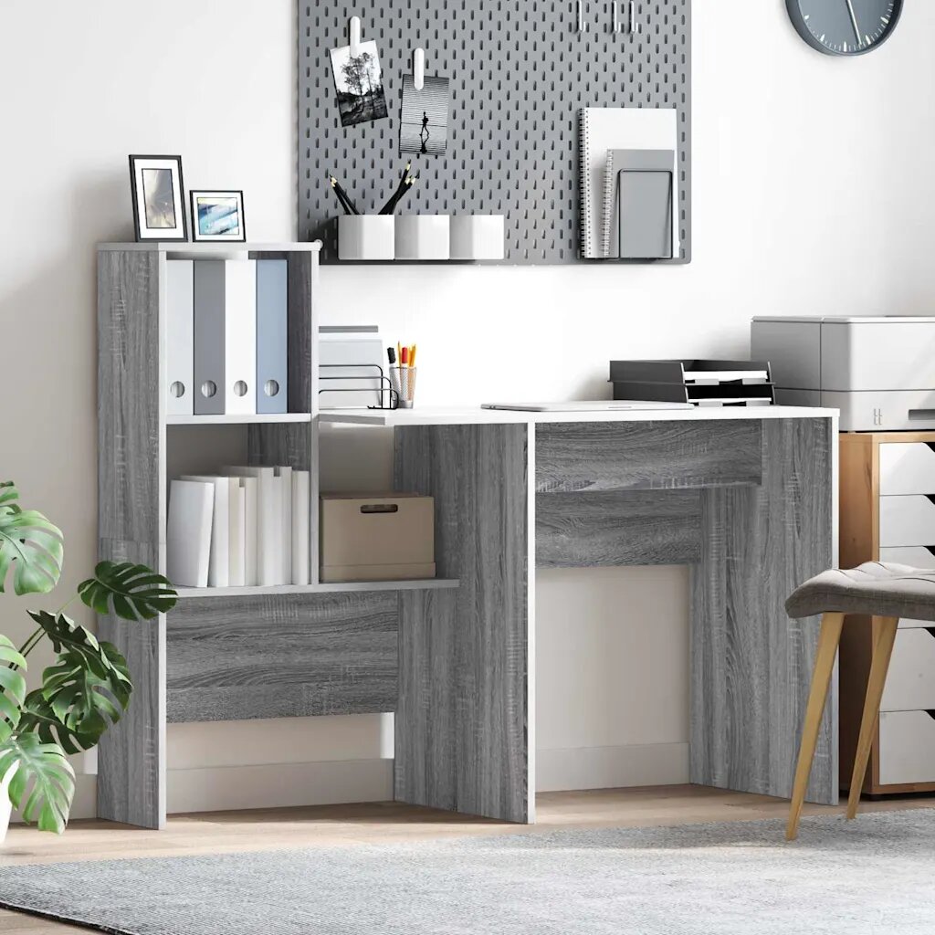 vidaXL Бюро Сив Сонома Инженерна дървесина 1315 x 50 x 1065 см
