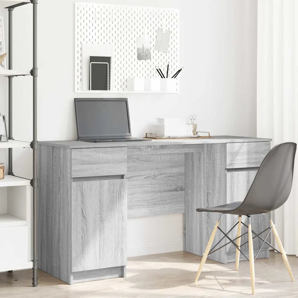 vidaXL Бюро Сив сонома Инженерна дървесина 140 x 49 x 76 см