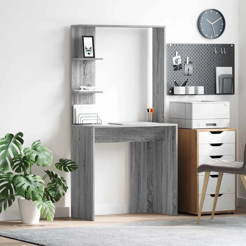 vidaXL Бюро Сив Сонома Инженерна дървесина 785 x 37 x 1545 см