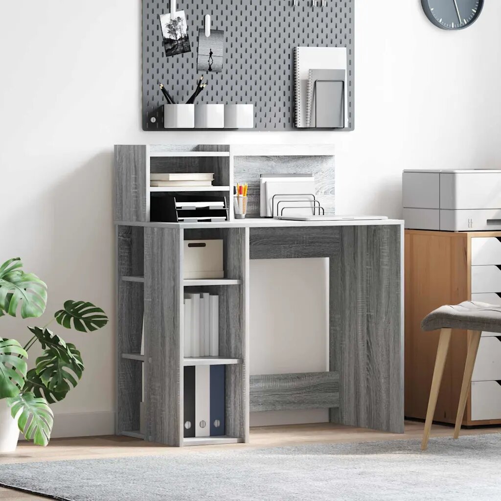 vidaXL Бюро Сив Сонома Инженерна дървесина 90 x 48 x 1015 см