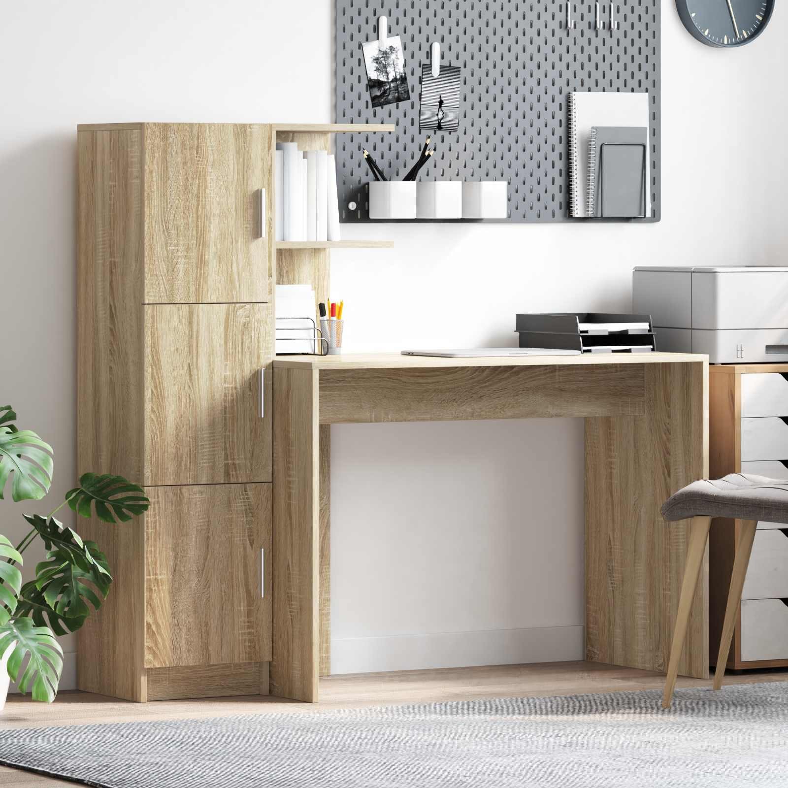 vidaXL Бюро Сонома дъб 133.5 x 50 x 124 см 2 бр.