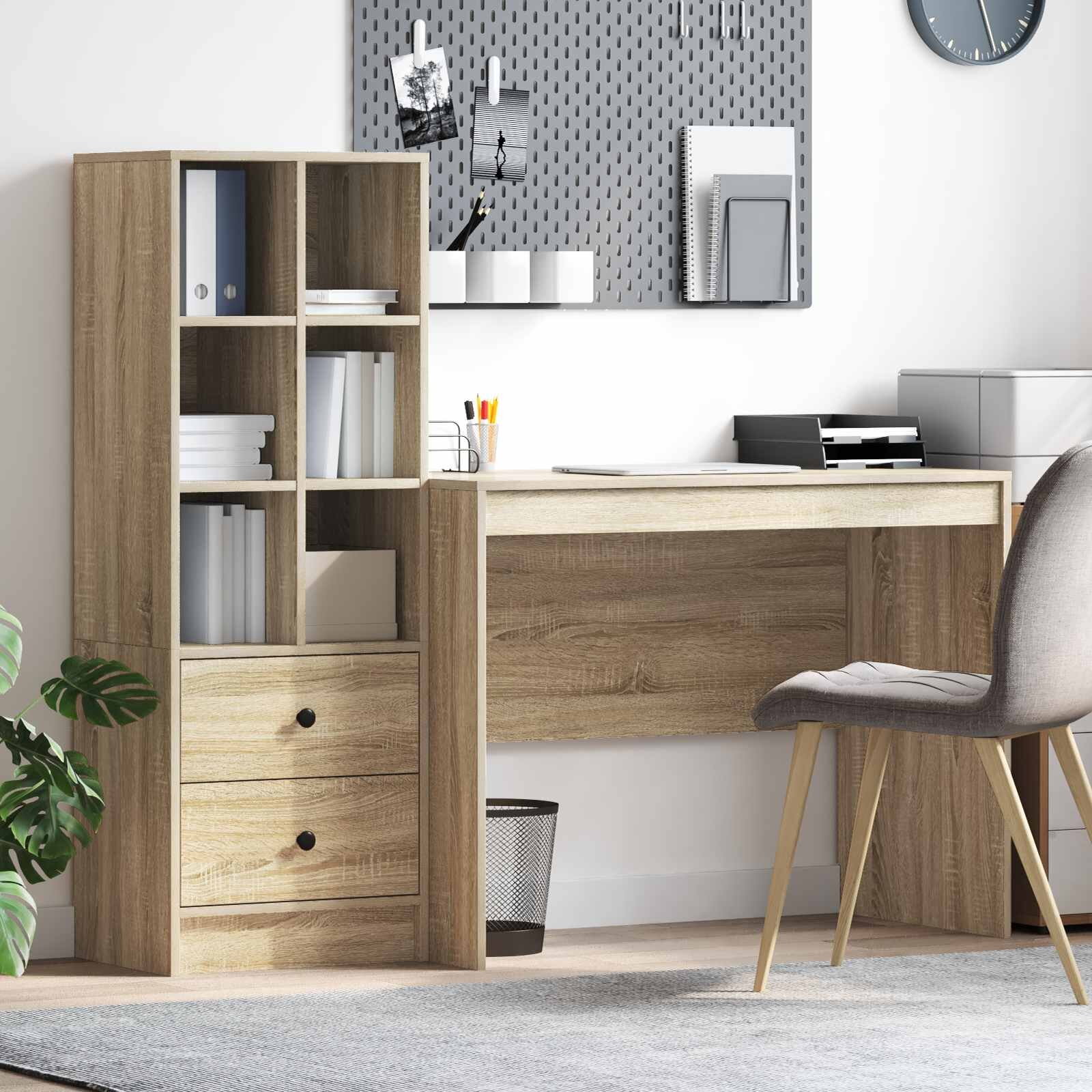vidaXL Бюро Сонома дъб 145.5 x 50 x 127 см 2 бр.