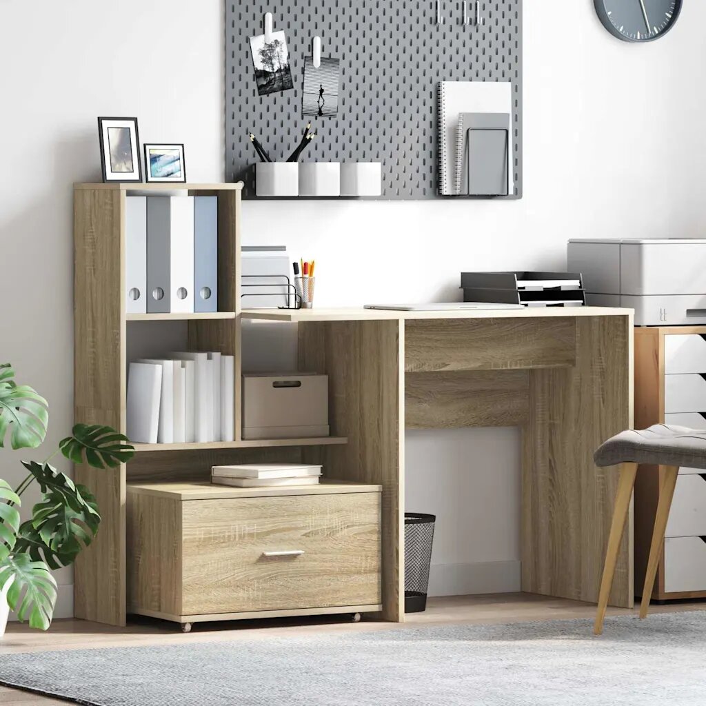 vidaXL Бюро Сонома дъб Инженерна дървесина 1315 x 50 x 1065 см