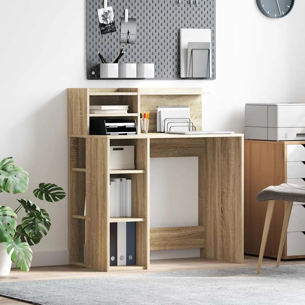 vidaXL Бюро Сонома дъб Инженерна дървесина 90 x 48 x 1015 см