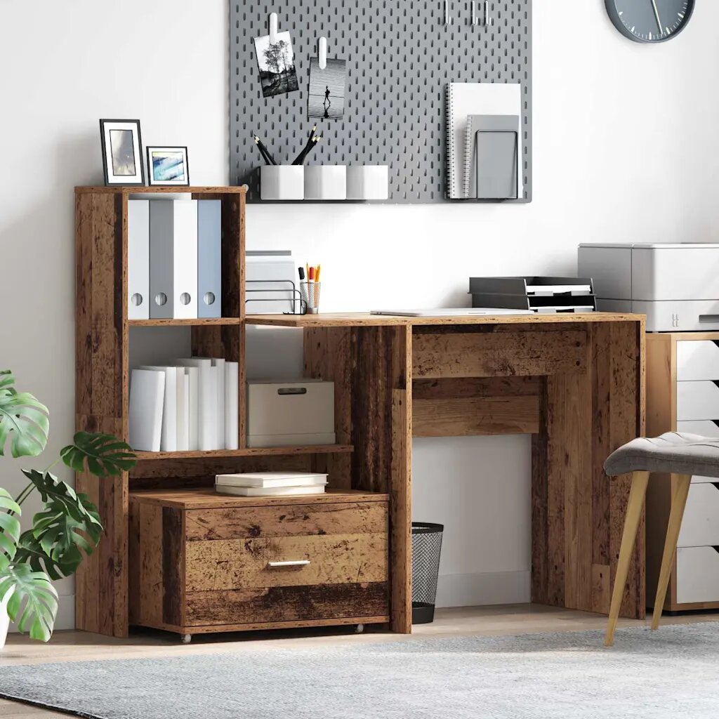 vidaXL Бюро Старо дърво Инженерна дървесина 1315 x 50 x 1065 см