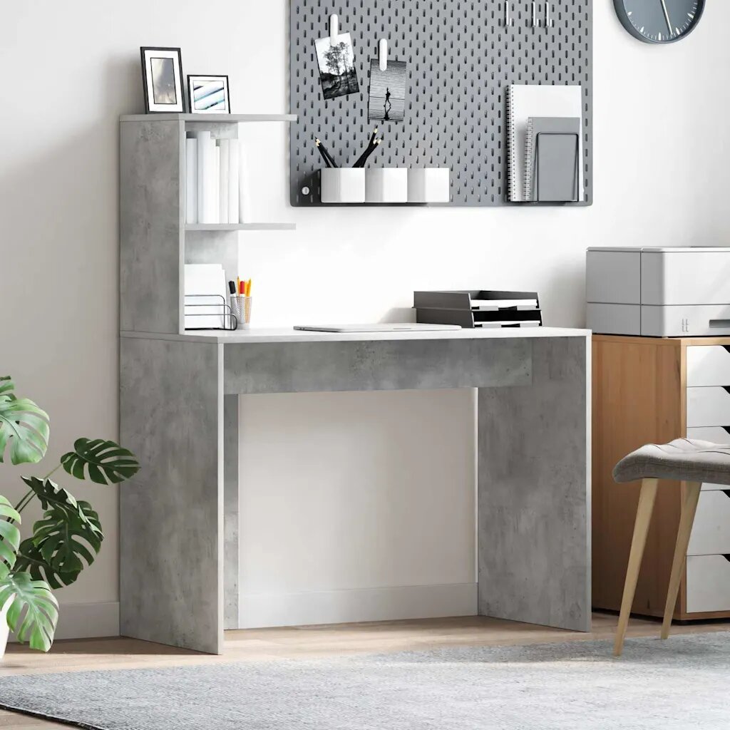 vidaXL Бюро Циментено сиво 102 x 50 x 124 см Инженерна дървесина
