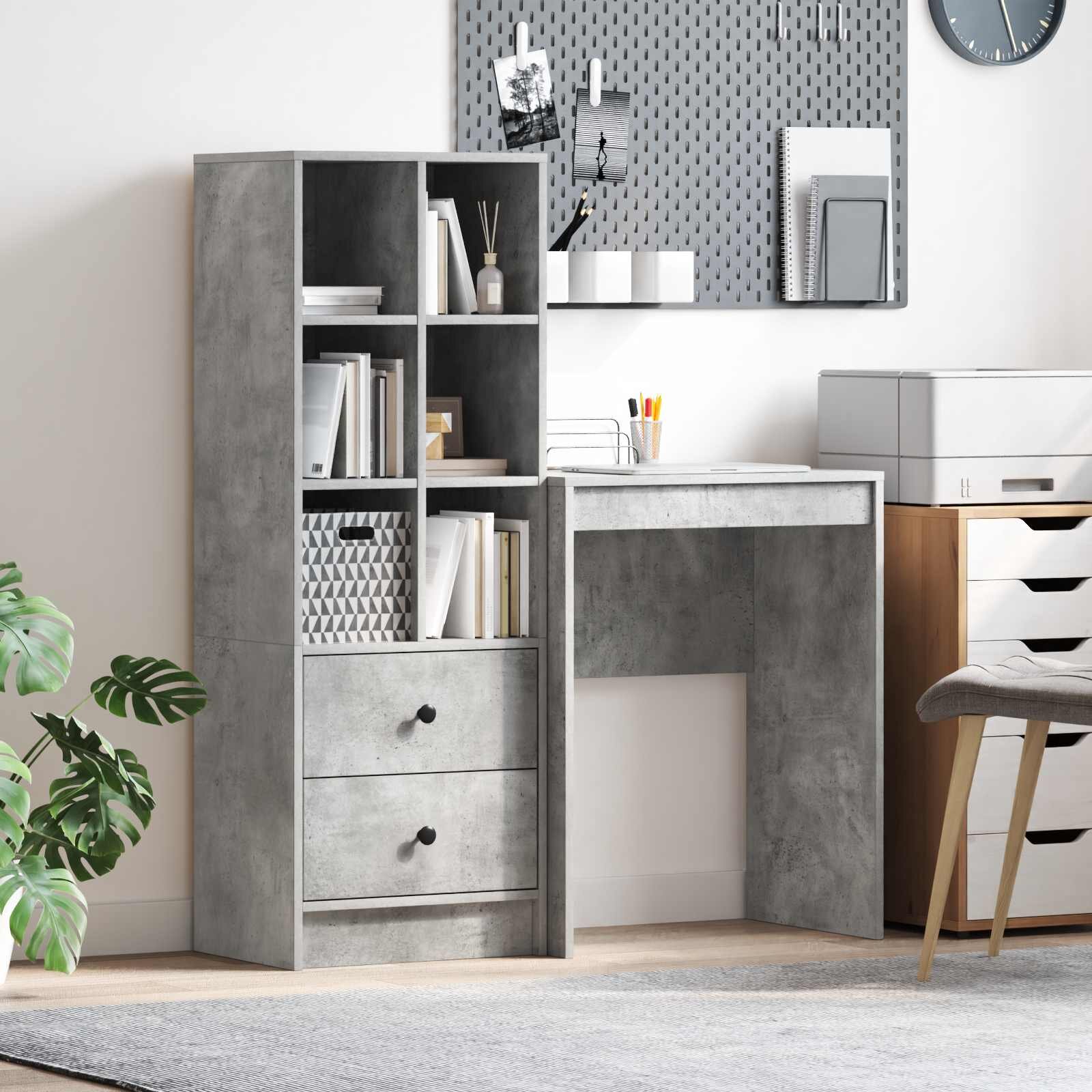 vidaXL Бюро Циментено сиво 1055 x 34 x 127 см 2 бр.