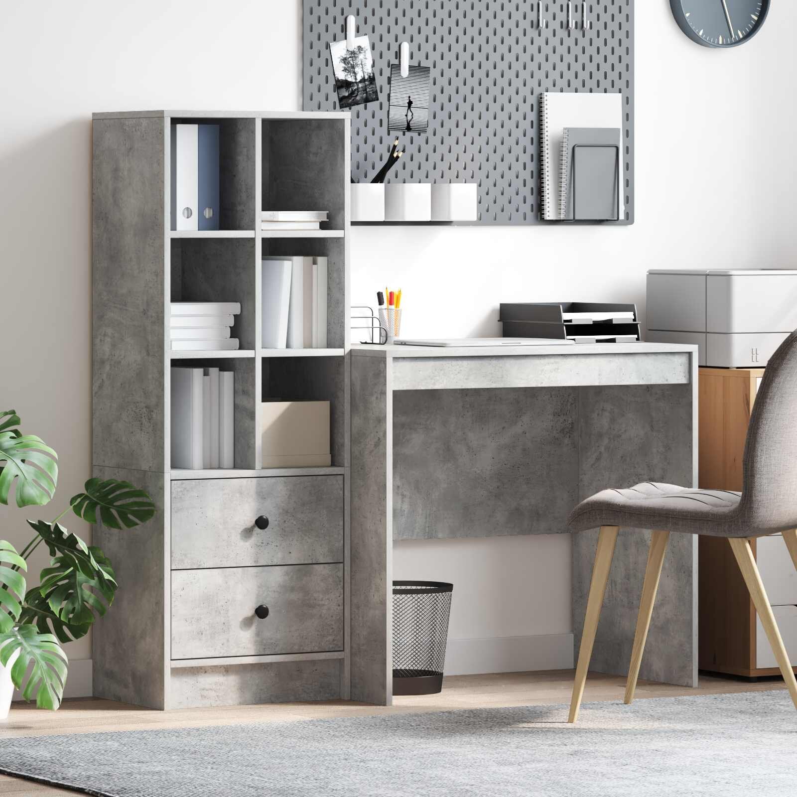 vidaXL Бюро Циментено сиво 1255 x 50 x 127 см 2 бр.