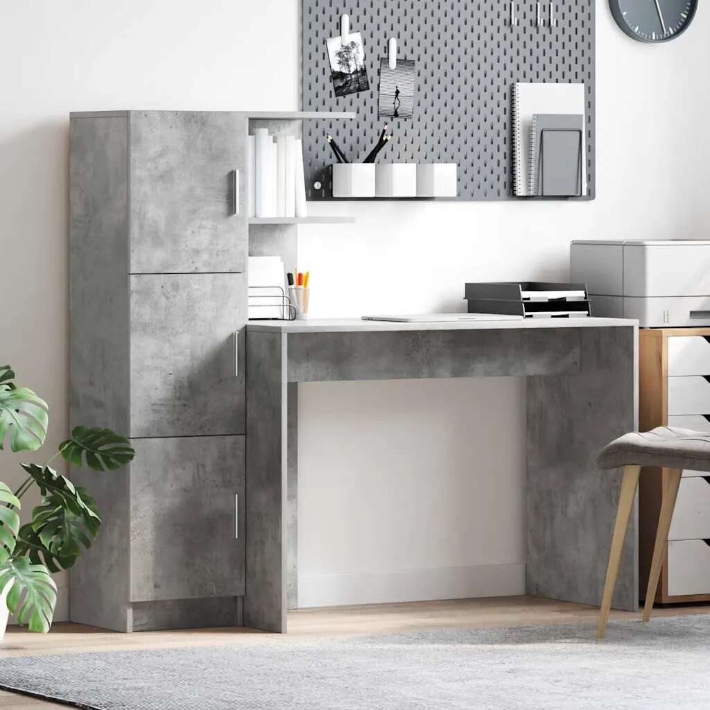 vidaXL Бюро Циментено сиво 133.5 x 50 x 124 см 2 бр.