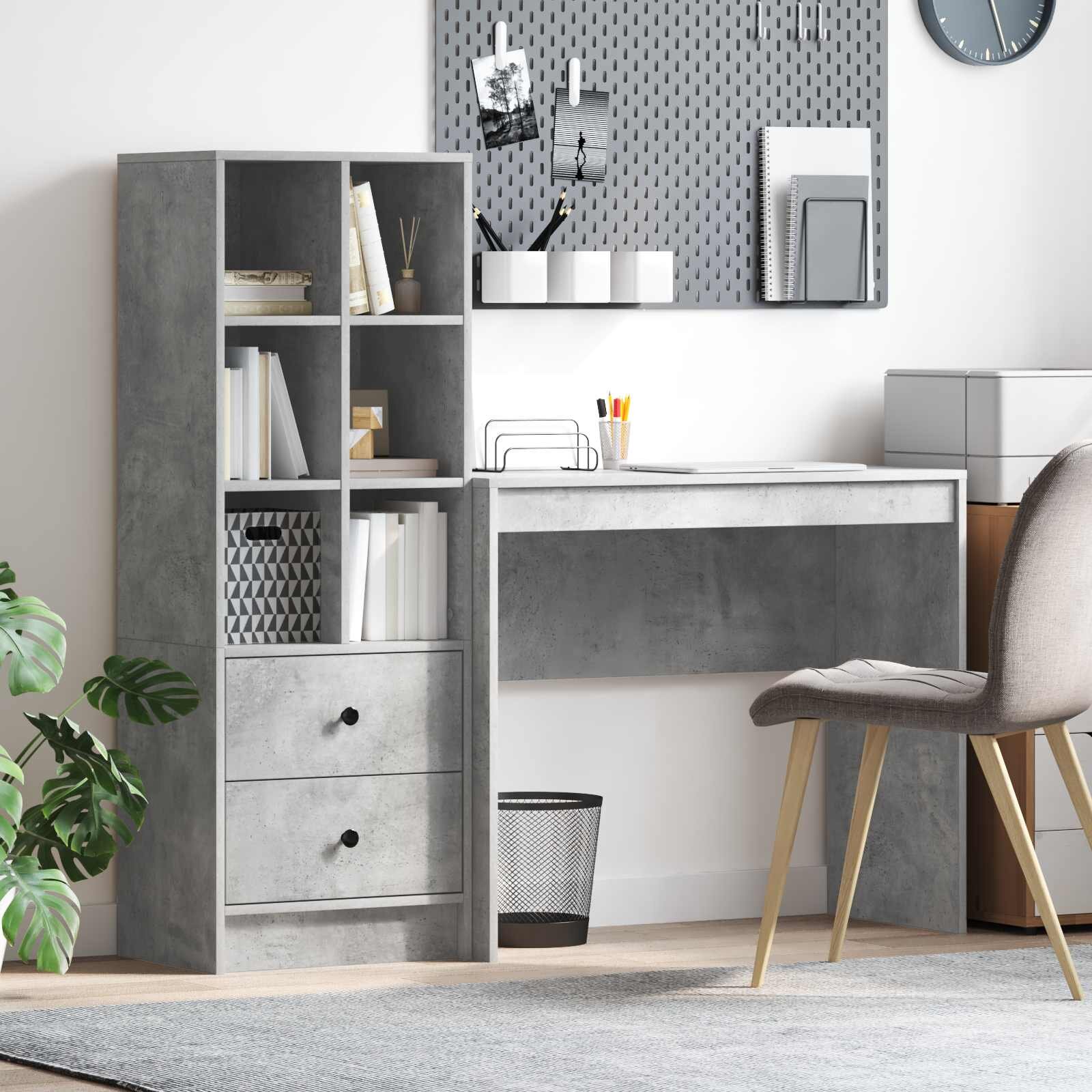 vidaXL Бюро Циментено сиво 1355 x 40 x 127 см 2 бр.