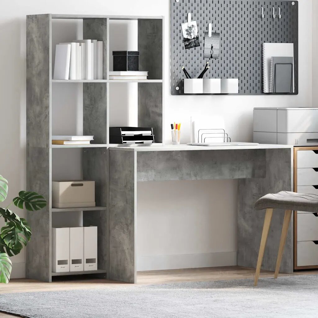 vidaXL Бюро Циментено сиво 1385 x 55 x 143 см Инженерна дървесина