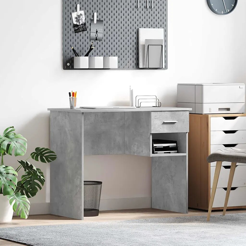 vidaXL Бюро Циментено сиво 90 x 49 x 75 см Инженерна дървесина