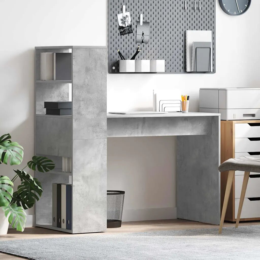 vidaXL Бюро Циментено сиво Инженерна дървесина 113 x 54 x 120 см
