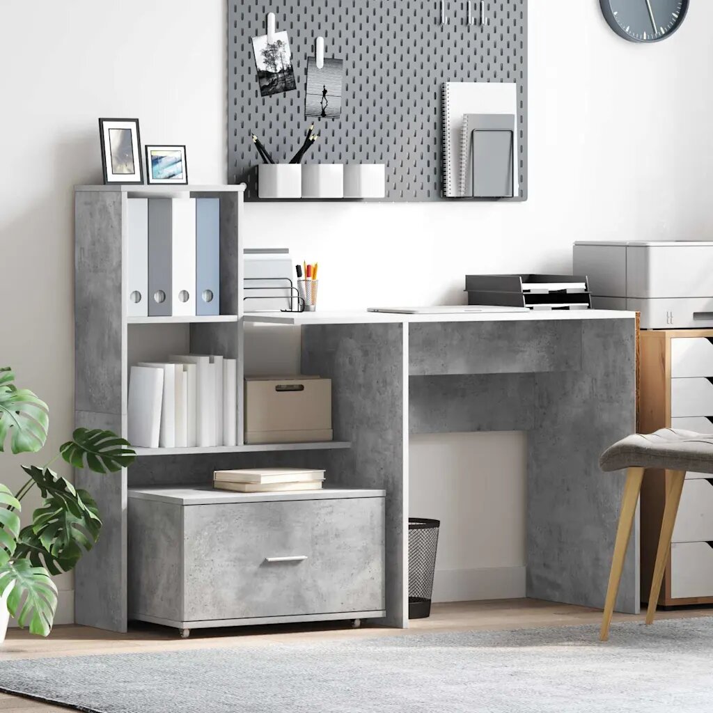 vidaXL Бюро Циментено сиво Инженерна дървесина 1315 x 50 x 1065 см