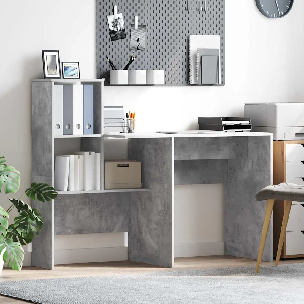 vidaXL Бюро Циментено сиво Инженерна дървесина 1315 x 50 x 1065 см
