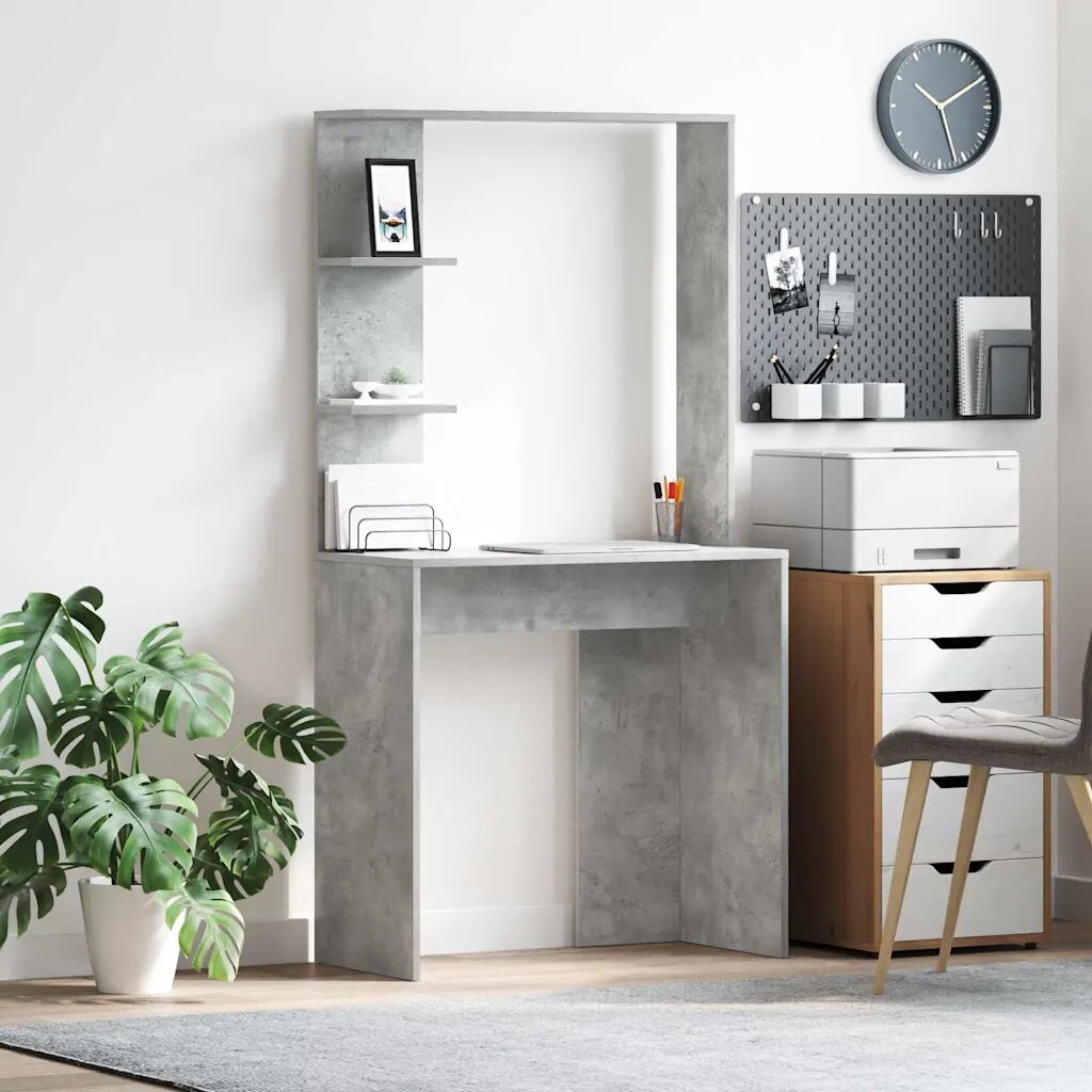 vidaXL Бюро Циментено сиво Инженерна дървесина 785 x 37 x 1545 см