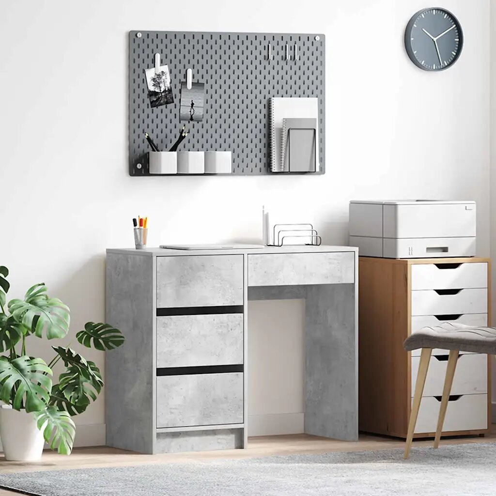 vidaXL Бюро Циментено сиво Инженерна дървесина 90 x 37.5 x 75 см