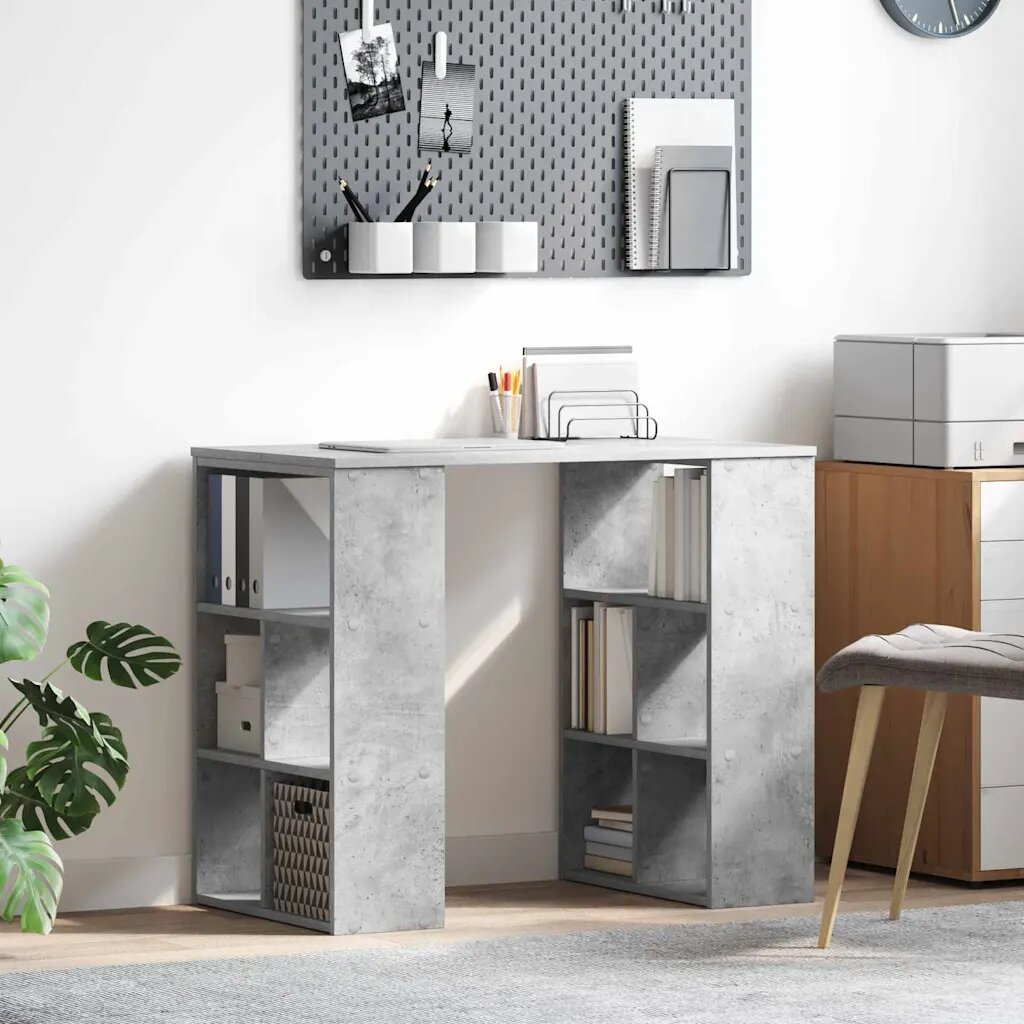 vidaXL Бюро Циментено сиво Инженерна дървесина 90 x 50 x 75 см