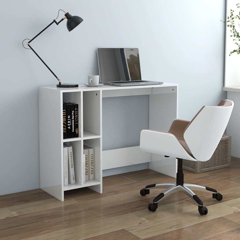vidaXL Бюро за лаптоп бял гланц 1025x35x75 см инженерно дърво