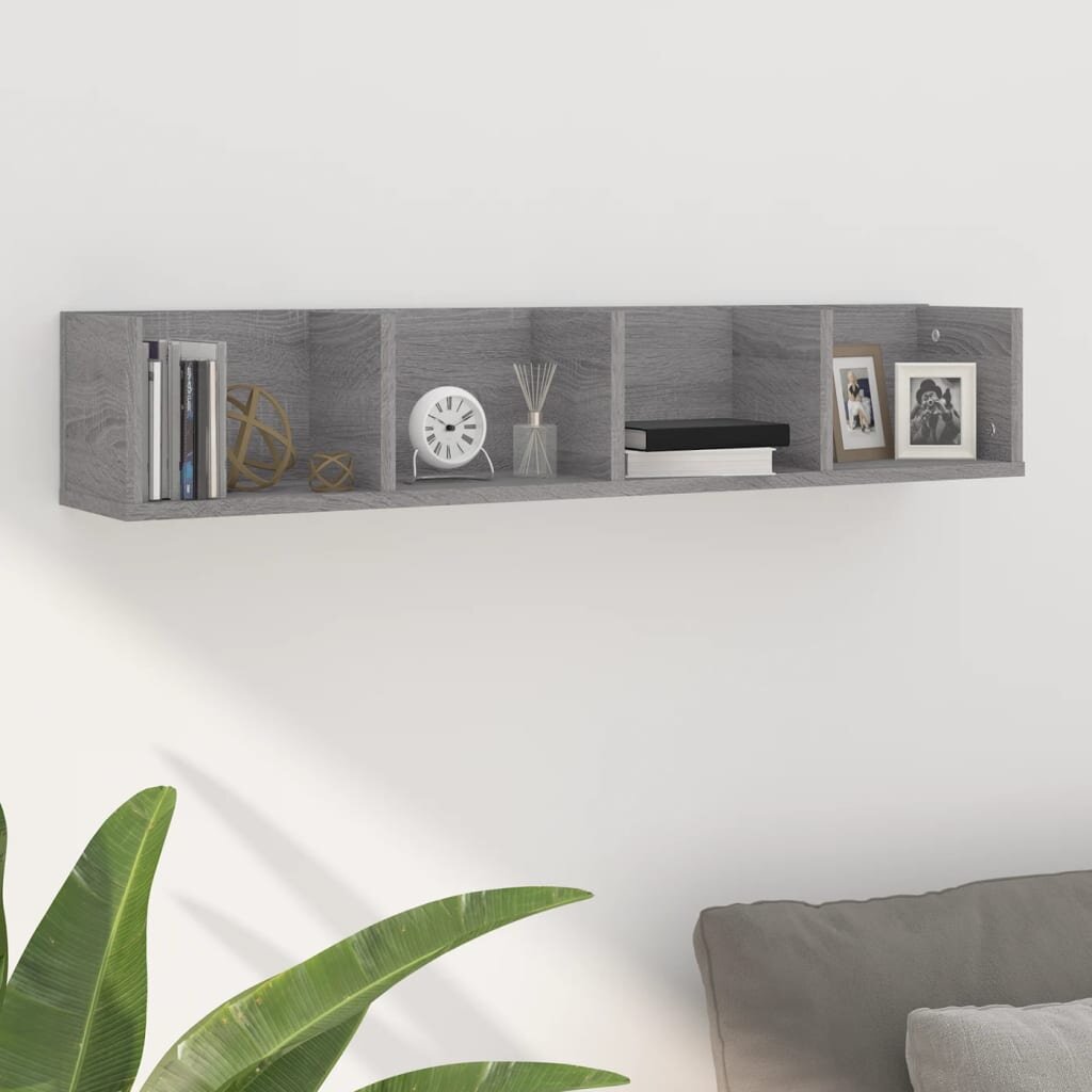 vidaXL CD стенен рафт сив сонома 100x18x18 см инженерно дърво