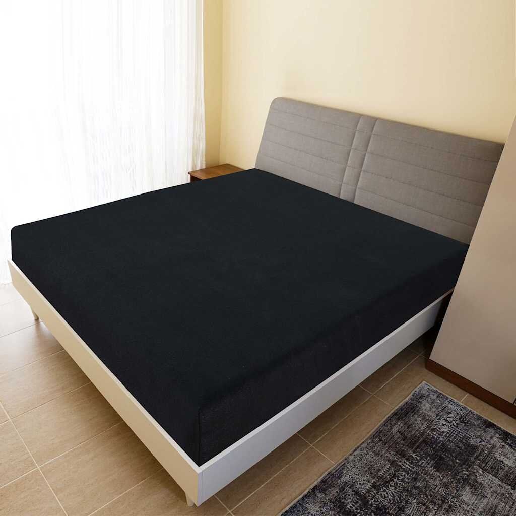 vidaXL Чаршаф с ластик черен 180x200 см памук