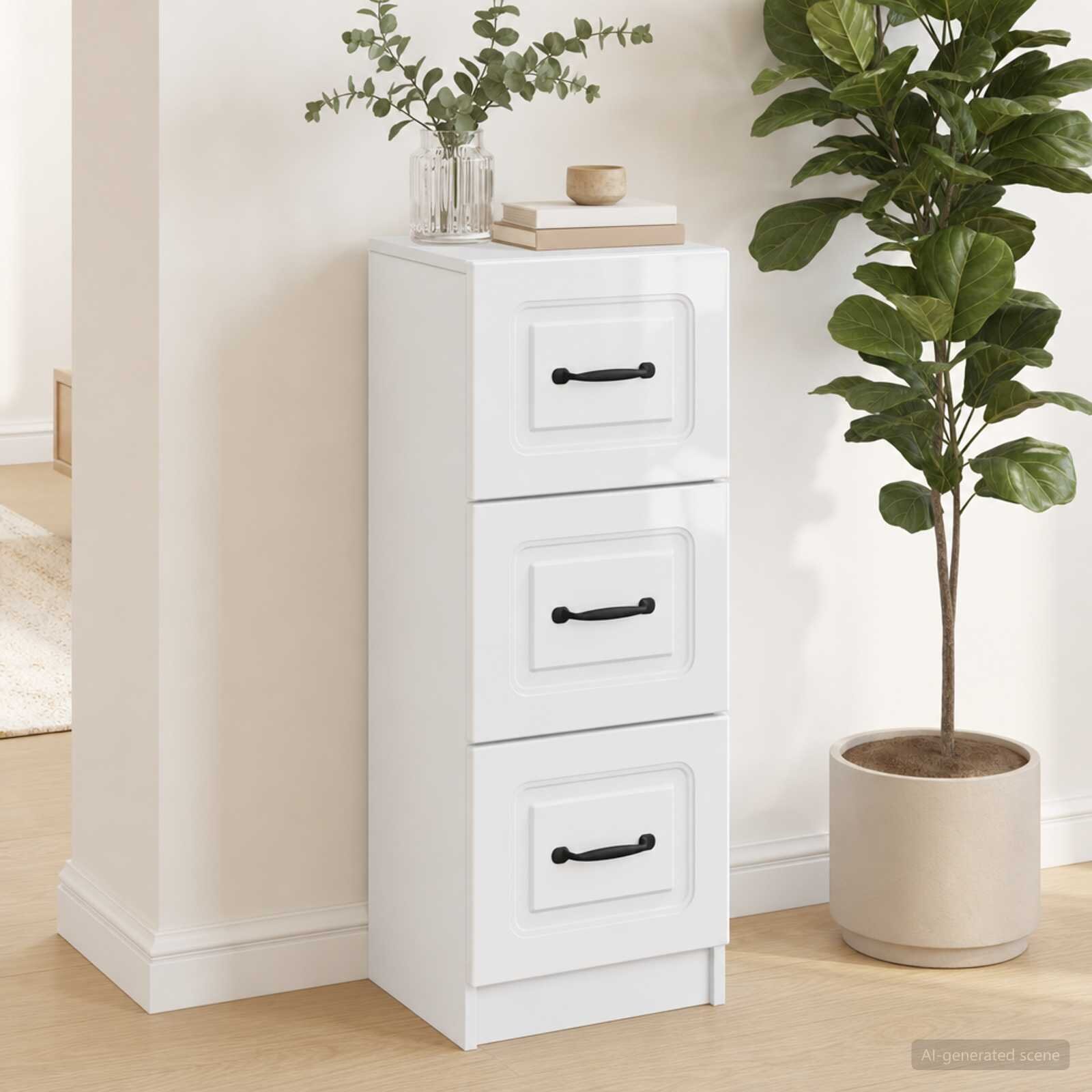 vidaXL Чекмеджетен шкаф Бял гланц 33 x 345 x 87 см