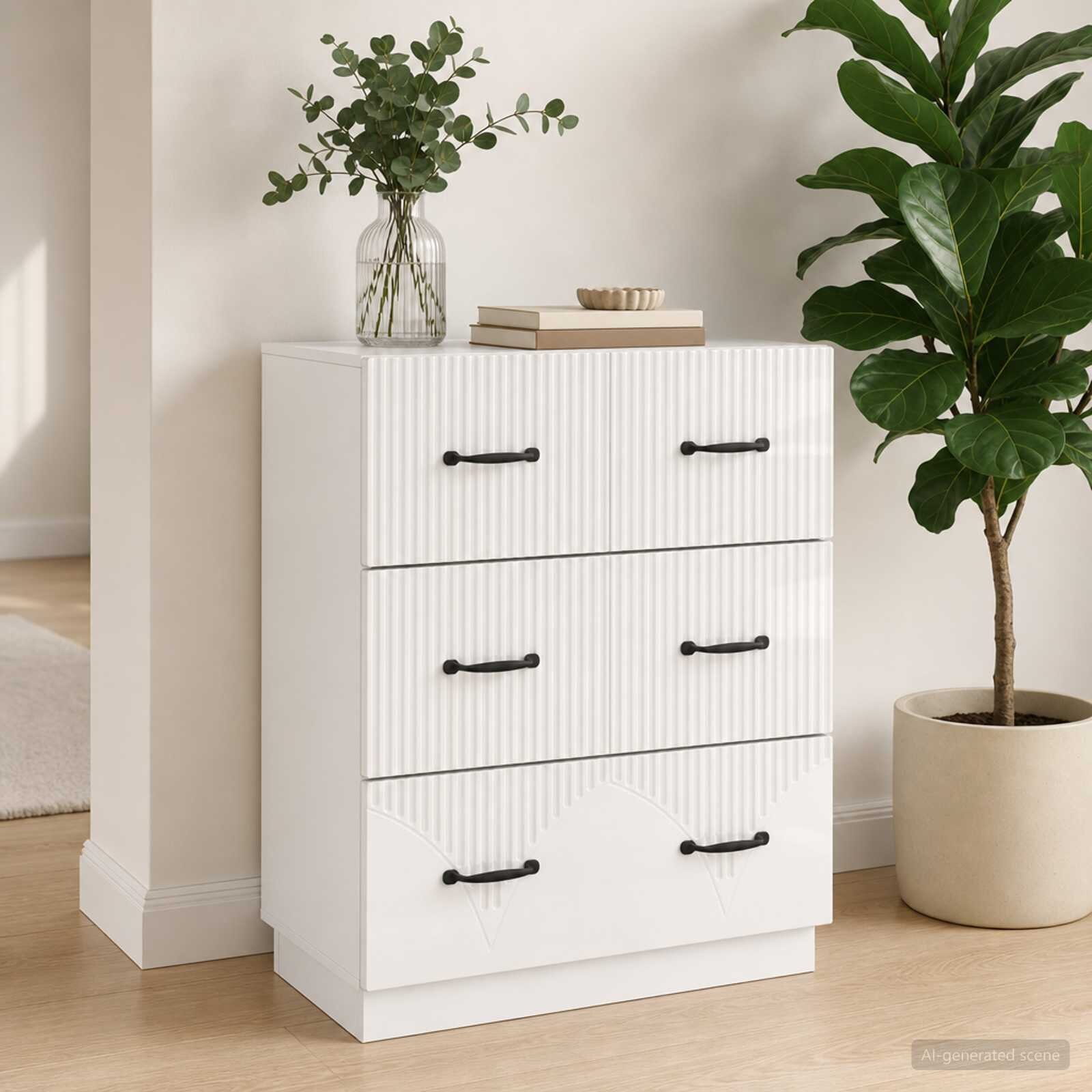 vidaXL Чекмеджетен шкаф Бял гланц 66 x 345 x 87 см