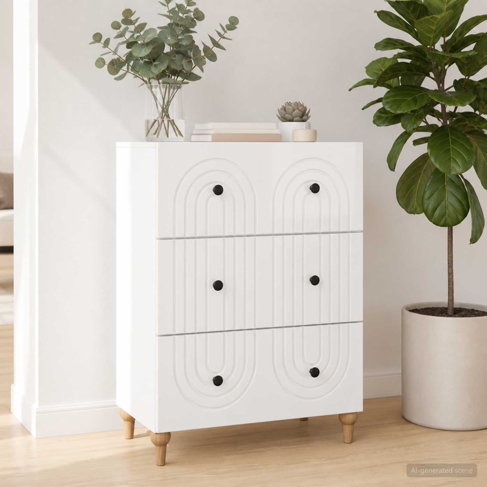 vidaXL Чекмеджетен шкаф Бял гланц 66 x 345 x 90 см