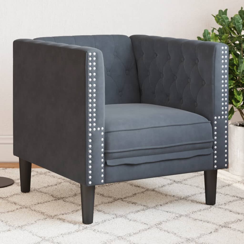 vidaXL Честърфийлд кресло тъмносиво кадифе