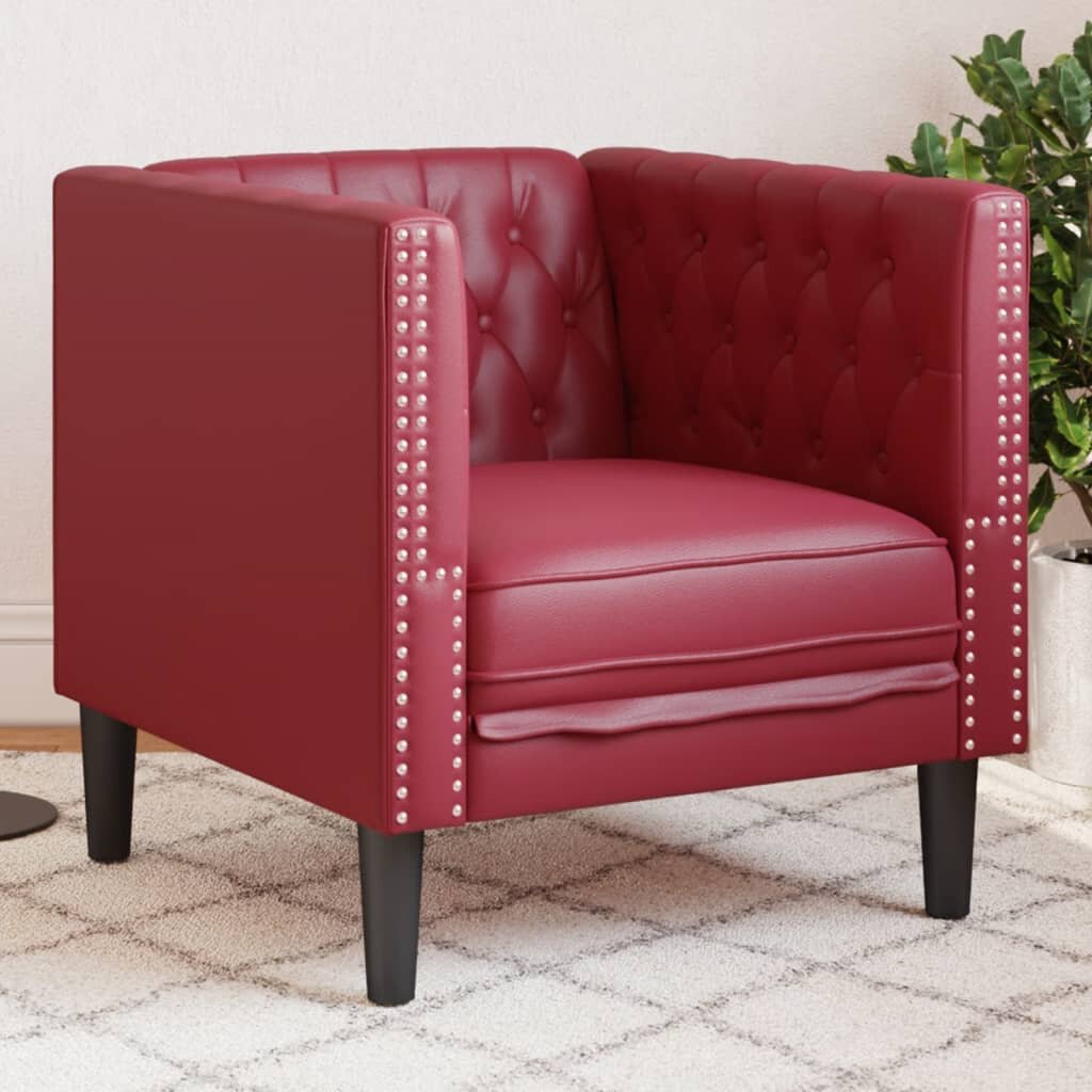 vidaXL Chesterfield диван стол вино червено kunstnahast