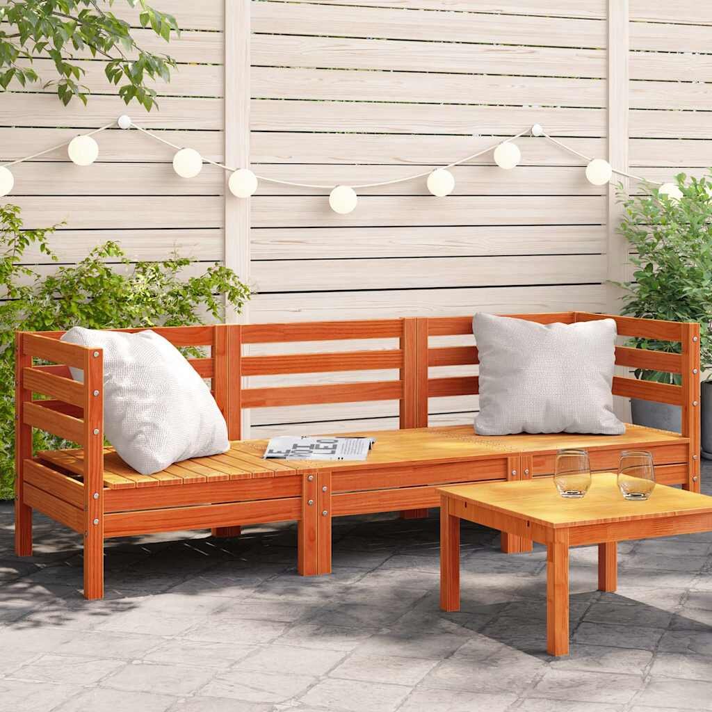 vidaXL Corner Sofa 3-местен Solid Pine Wood Восъчнокафяво 3-Seater